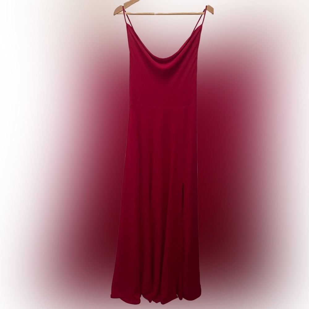 Sequin Hearts Women Junior’s Fit & Flare Slit Maxi Red Dress Sleeveless Size::17